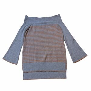 Anthropologie Gray and Orange Striped Off Shoulder Knit Top